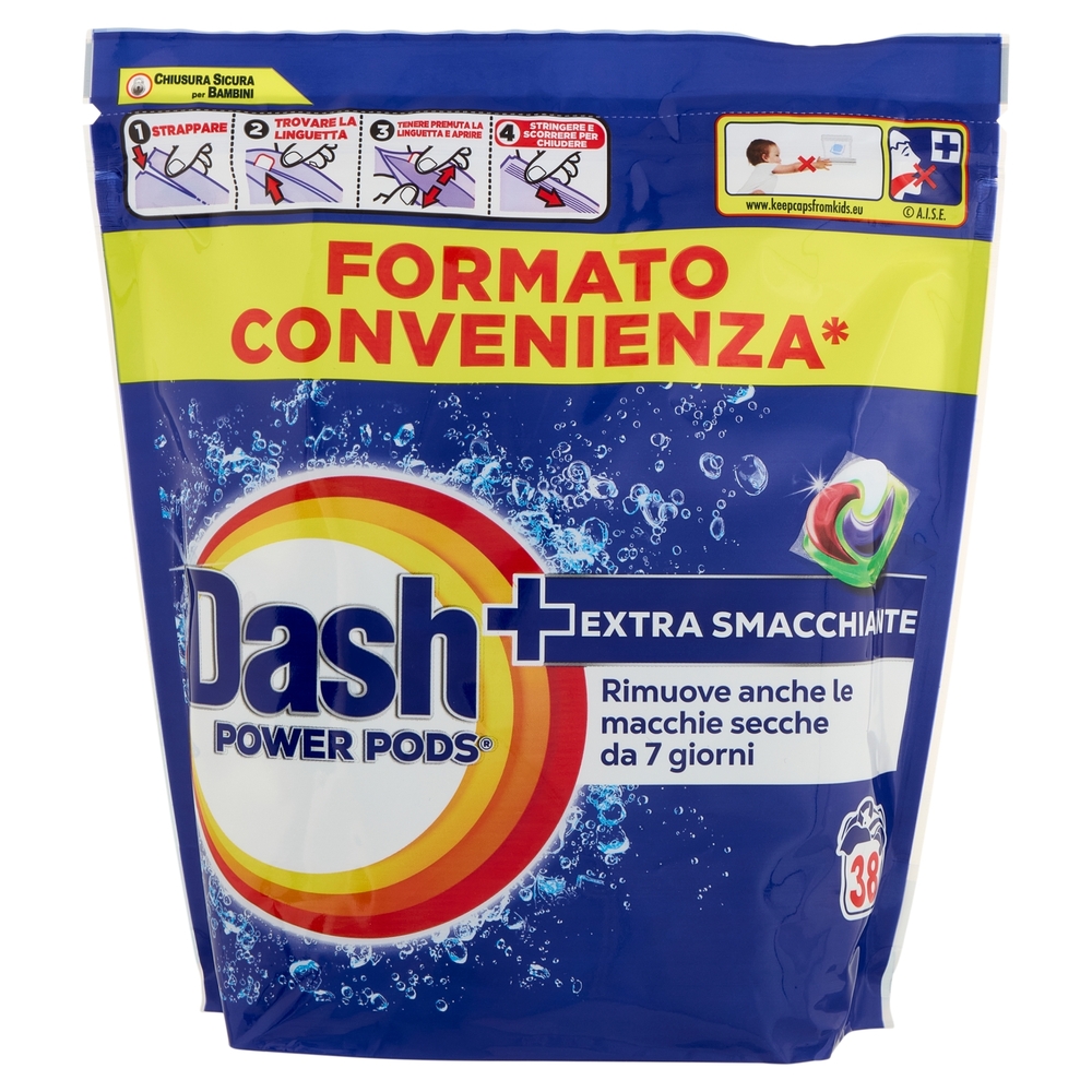 Dash Power Pods Detersivo Lavatrice In Capsule, Azione Extra-Smacchiante, 38 Lavaggi 885,4 g